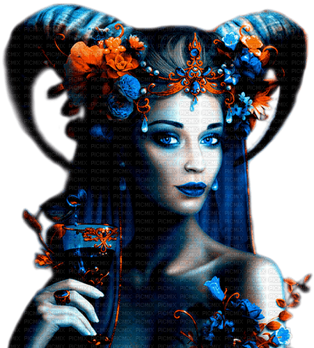 Woman.Fantasy.Blue.Orange - KittyKatLuv65 - kostenlos png