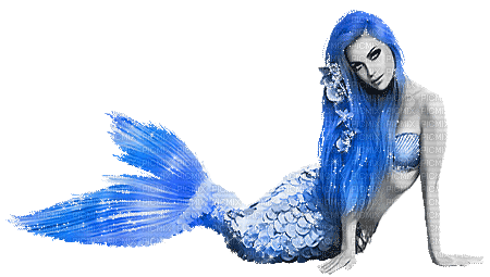 soave mermaid animated black white blue - Free animated GIF