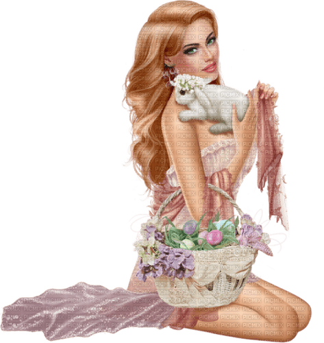loly33 femme lapin printemps - 免费PNG