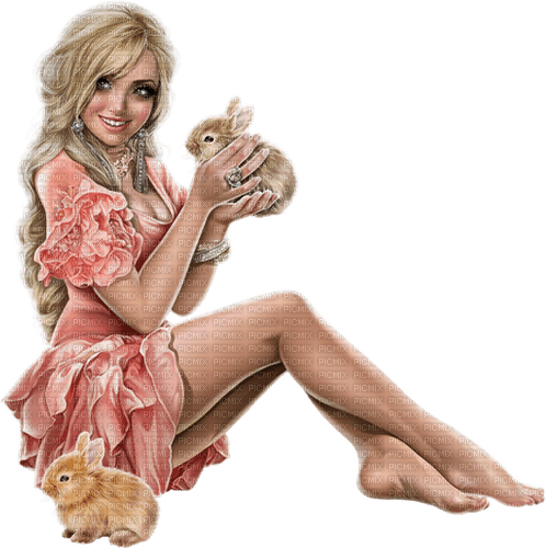 Woman with her rabbit. Easter. Spring. Leila - png gratis