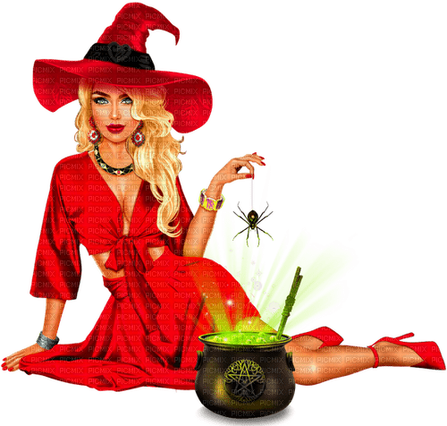 Woman.Witch.Halloween.Magic.Red - ücretsiz png