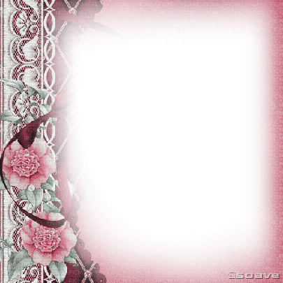 soave frame vintage lace flowers pink green - Free PNG