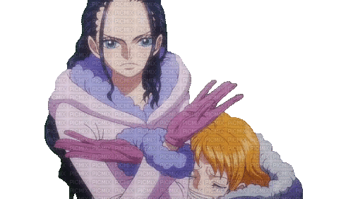 One Piece Nami Hugging Robin Egghead 2 - Zdarma animovaný GIF