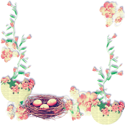 soave deco easter frame flowers eggs pink green - 免费PNG