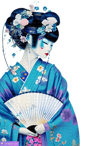 asian woman blue white pink - nemokama png