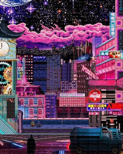neon city background pink blue red - png gratis
