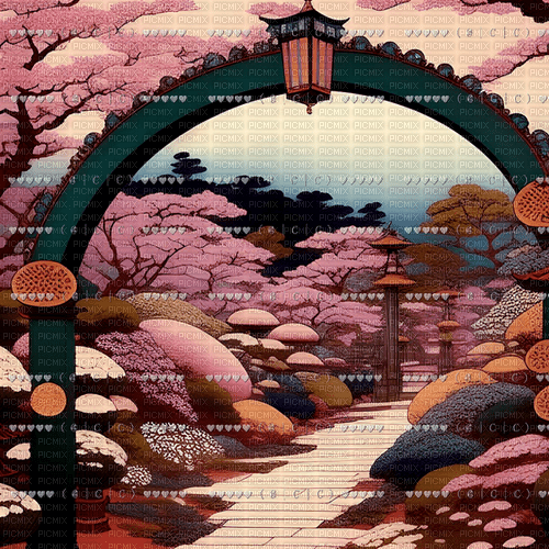 sm3 Japanese landscape orange image pink - ücretsiz png