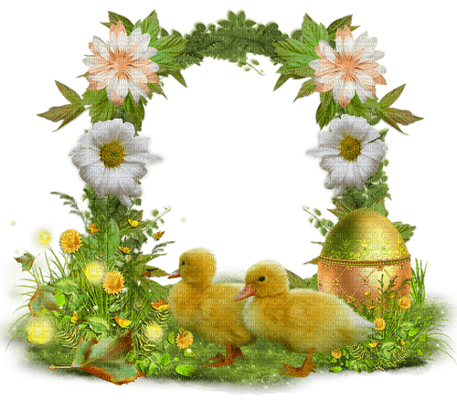 Easter.Frame.Circle.White.Yellow.Green - PNG gratuit