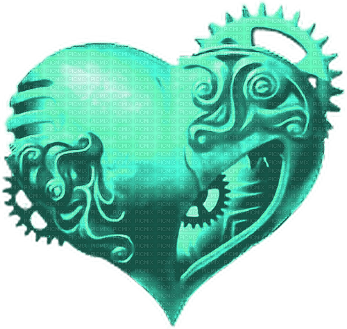 Steampunk.Heart.Teal - PNG gratuit