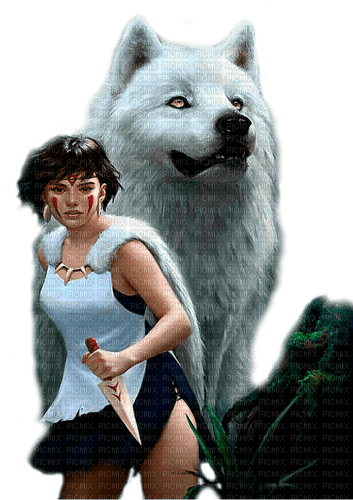 fantasy woman with wolf by nataliplus - png ฟรี
