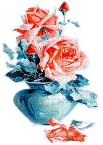 soave deco flowers rose vintage blue pink orange - darmowe png