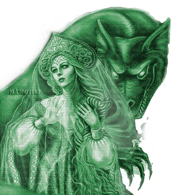 Y.A.M._Fantasy tales woman girl dragon green - kostenlos png