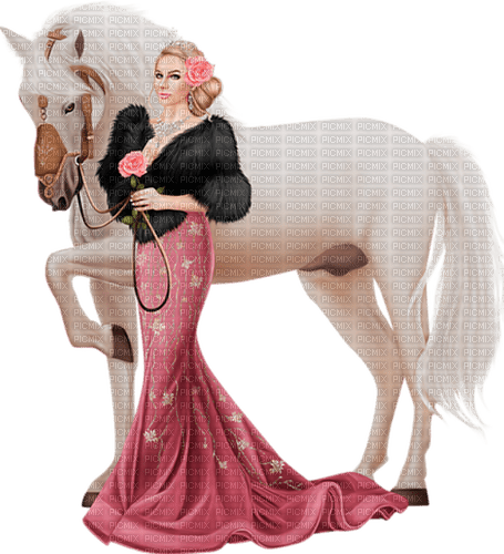 mujer con caballo - Free PNG