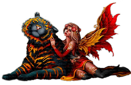 fantasy woman with tiger by nataliplus - ücretsiz png