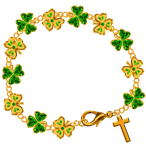 Charmbracelet.Clovers.Cross.Gold.Green - Free PNG