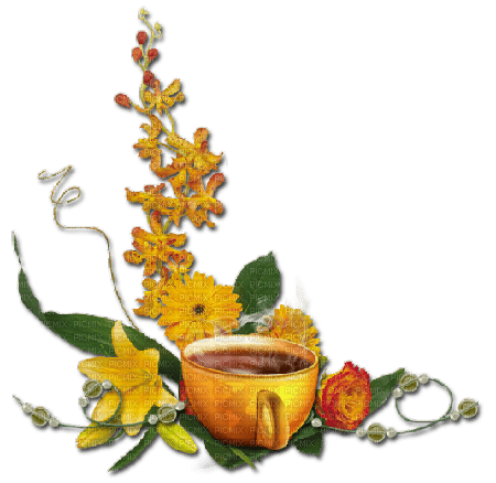 cup chocolate autumn yellow flowers kikkapink - Free PNG