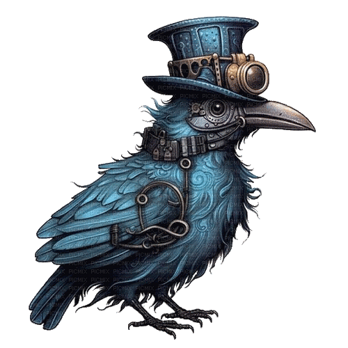steampunk blue bird - GIF animé gratuit