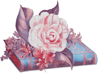 soave deco vintage book flowers rose pink blue - δωρεάν png