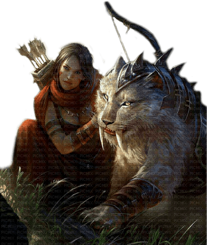 fantasy  woman with tiger by nataliplus - ücretsiz png