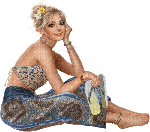Mujer con sandalias de playa - ücretsiz png