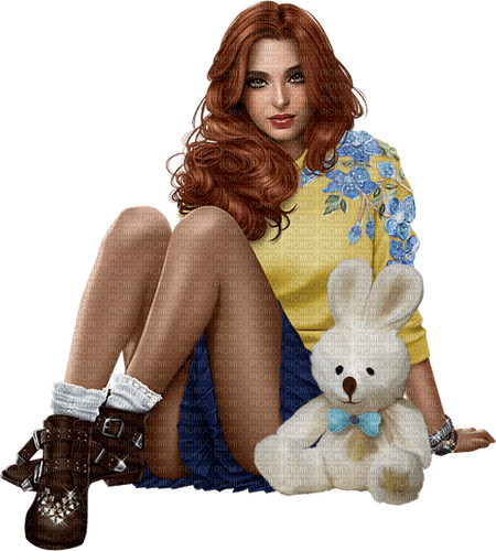 Woman with a teddy bear. Leila - gratis png
