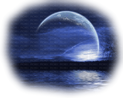 minou52-landskap-måne-hav-blå - фрее пнг