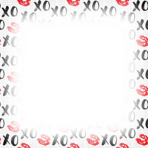 Frame.Lips.XOXO.White.Black.Red - KittyKatLuv65 - gratis png
