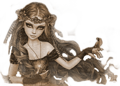 Y.A.M._Gothic autumn lady Sepia - 無料png