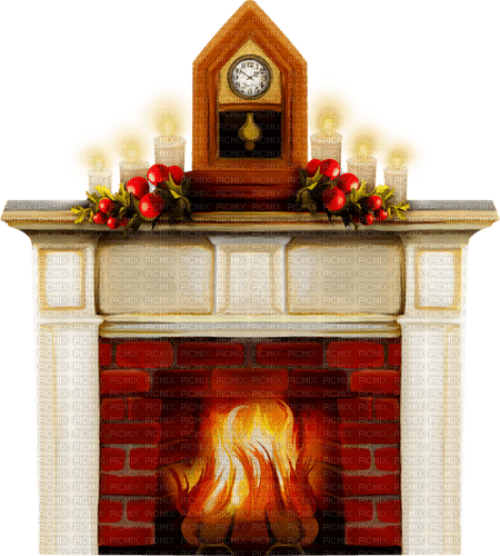 Fireplace.Brown.Red.White.Green - PNG gratuit