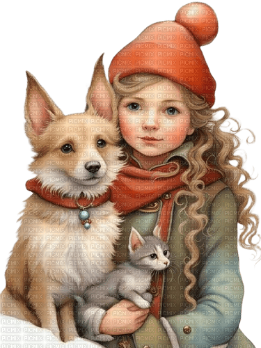 loly33 enfant chien chat hiver - 無料png