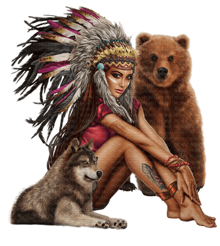 Indianer. Native Indian women. Wolf. Bear. Leila - png gratis