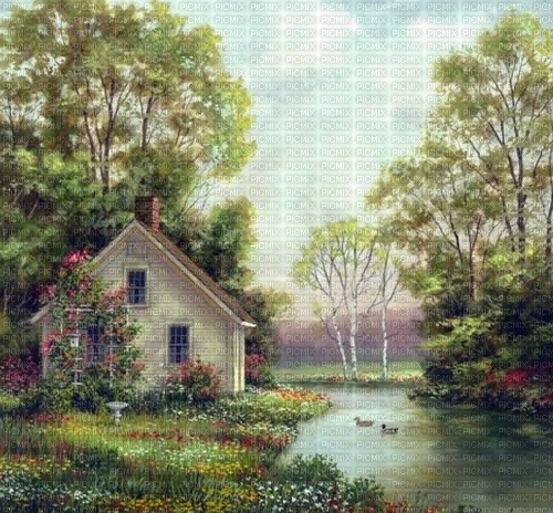 Haus, Fluss, Landschaft, Landscape, Hintergrund - gratis png