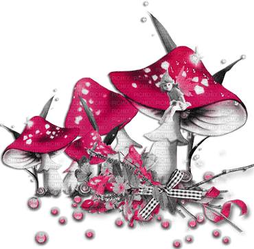 soave deco autumn mushrooms scrap black white pink - png gratis