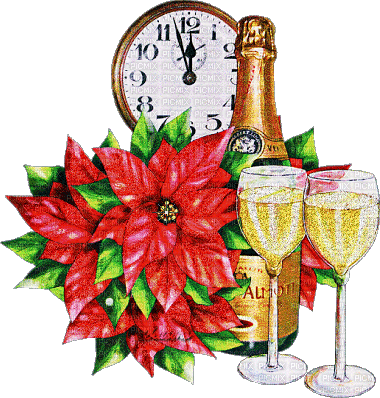 New Year. Noël.Champagne.clock.Victoriabea - png gratuito