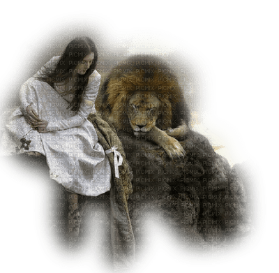 woman with lion bp - 免费PNG