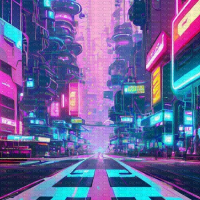 Futuristic Cyberpunk Neon City - Free PNG