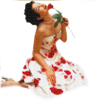 femme fleur woman with rose - PNG gratuit