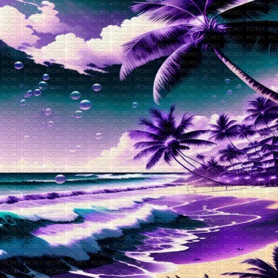 Purple & Blue Beach with Bubbles - Free PNG