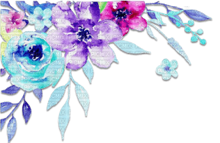 soave deco flowers corner painting pink blue - PNG gratuit
