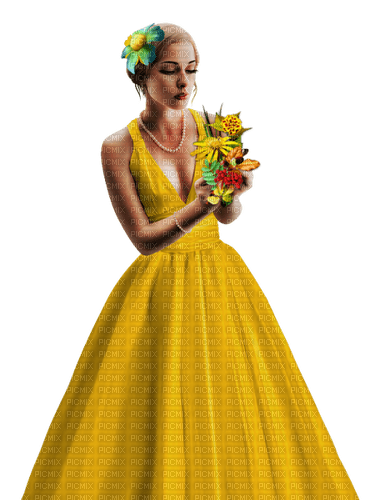Mujer con vestido amarillo - png gratis