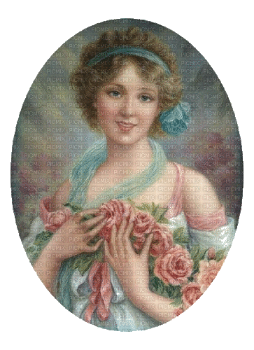 lady vintage girl rose  blue - Darmowy animowany GIF