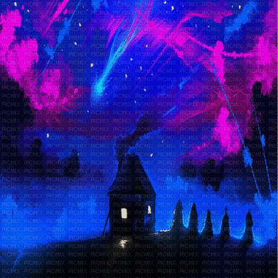 abstrakt abstrait  abstract effet  effect effekt animation gif anime animated fond background hintergrund  colorful paysage house maison blue pink fantasy night sky - Gratis animeret GIF