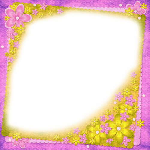 Pink/Yellow Flowers Frame - By KittyKatLuv65 - безплатен png