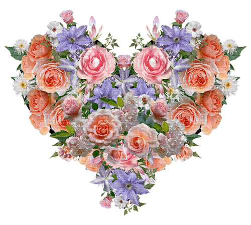 coeur, fleurs, rose, amour, heart, love, violet - PNG gratuit