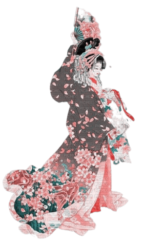 kikkapink oriental asian woman pink teal geisha - gratis png