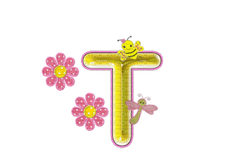 Kaz_Creations Alphabets Flowers-Bee Letter T - gratis png