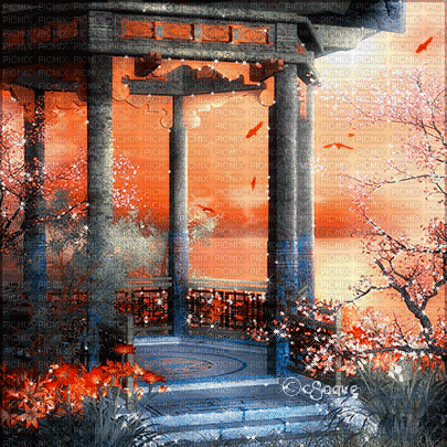 soave background animated oriental garden - 無料のアニメーション GIF