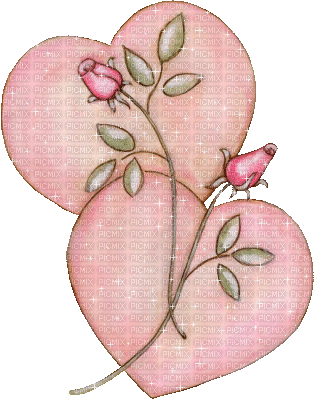 deux coeurs et roses - Gratis geanimeerde GIF