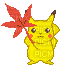 pikachu holding red fall leaf - GIF animado grátis