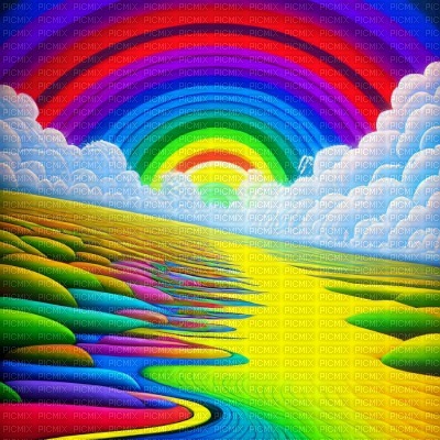 Rainbow and Clouds Landscape - gratis png
